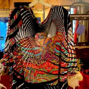 Magnificent Op art LS too, 3X, polyester, multi colour,easy care,pockets tie slv
